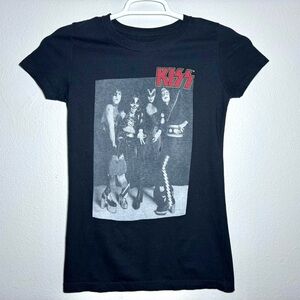 Kiss Black & White Portrait Women’s Babydoll Tee Black Medium